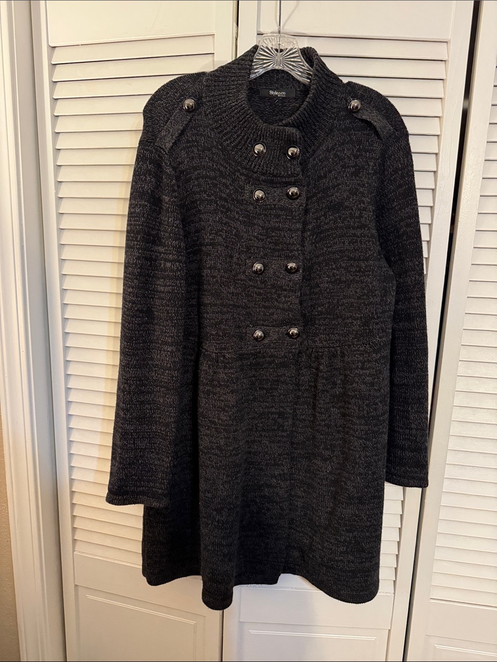 Style & Co. Dark Charcoal Double-Breasted Knit Tunic Sweater